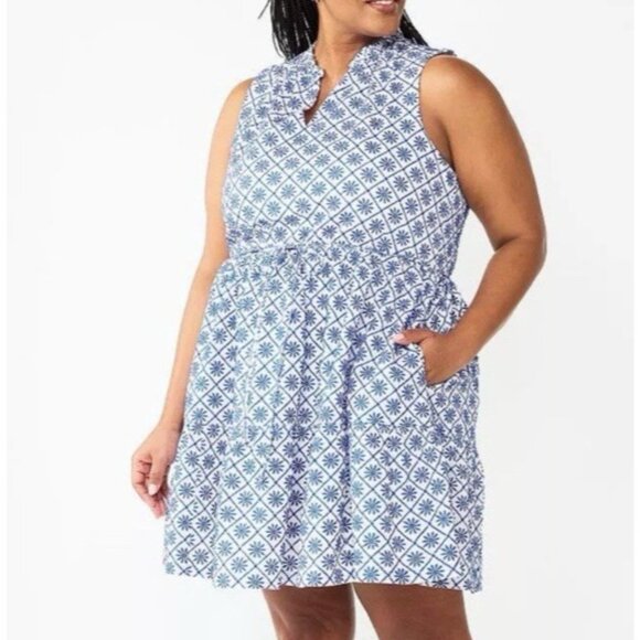 Draper James Dress 3X Blue White Cotton Summer Sleeveless Embroidered NEW - Picture 10 of 12